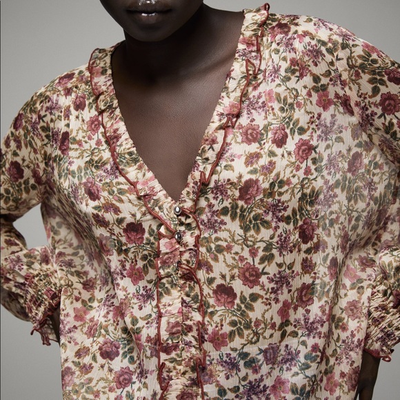 NWT ZARA Cropped Print Blouse M - Picture 2 of 7
